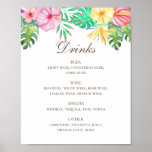 Watercolor Tropical Floral Wedding Drinks Bar Menu Poster at Zazzle