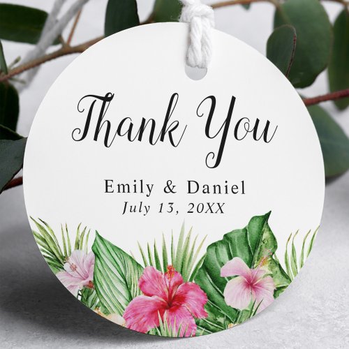 Watercolor Tropical Floral Wedding Favor Thank You Classic Round Sticker