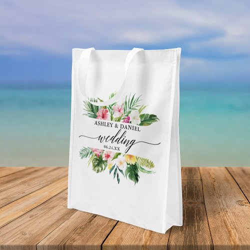 Watercolor Tropical Floral Wedding Favor Tote Bag
