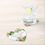 Watercolor Tropical Floral Wedding Flamingo Heart Paper Coaster<br><div class="desc">Modern Watercolor Tropical Coral Floral Greenery Wedding Heart Coasters with Flamingo.</div>
