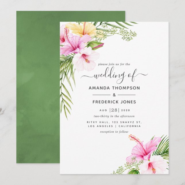 Watercolor Tropical Floral Wedding Invitation (Front/Back)