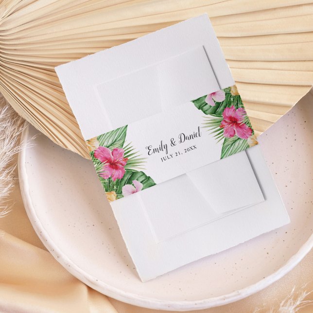 Watercolor Tropical Floral Wedding Invitation Belly Band (Creator Uploaded)