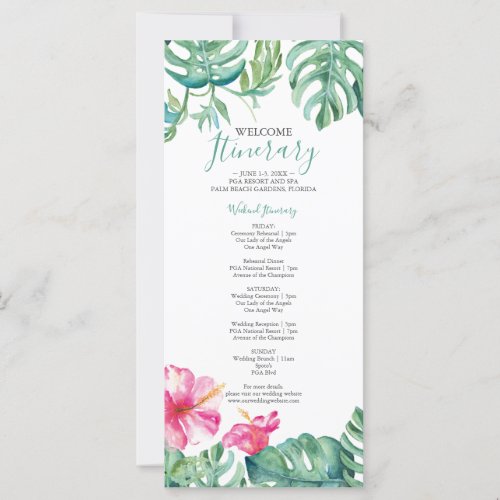 Watercolor Tropical Floral Wedding Itinerary