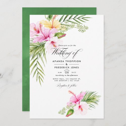 Watercolor Tropical Floral Wedding Photo Invitation