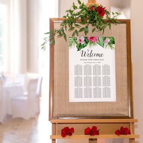 Watercolor Tropical Floral Wedding Seating Chart Foam Board