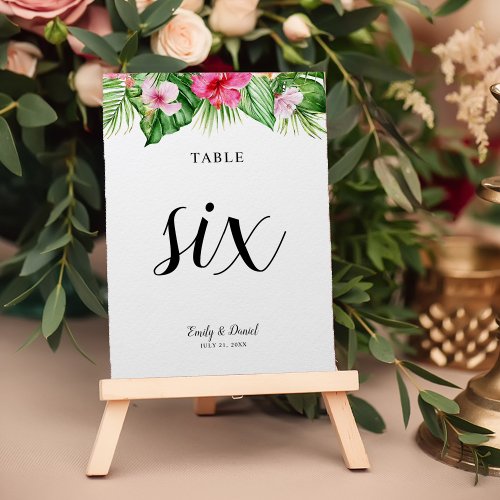 Watercolor Tropical Floral Wedding Table Number