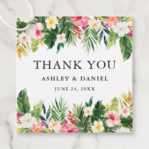 Watercolor Tropical Floral Wedding Thank You Favor Tags