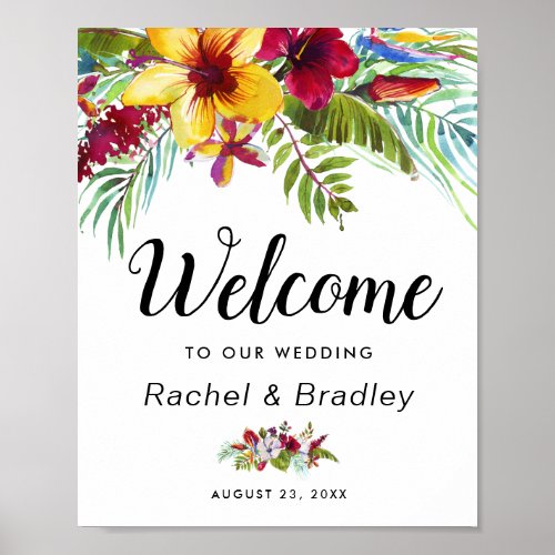 Watercolor Tropical Floral Welcome Wedding Poster