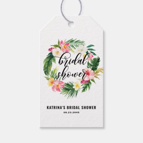 Watercolor Tropical Floral Wreath Bridal Shower Gift Tags