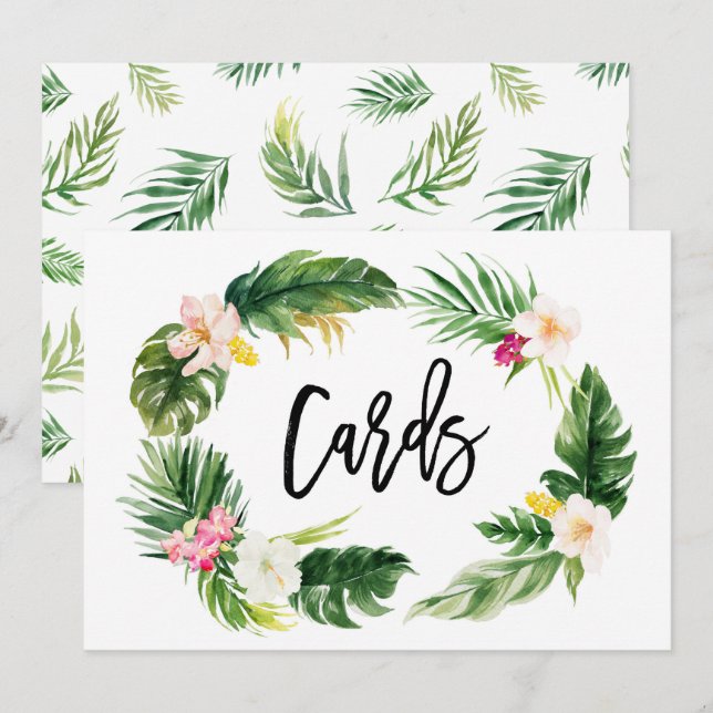 Watercolor Tropical Floral Wreath Cards Sign (Front/Back)