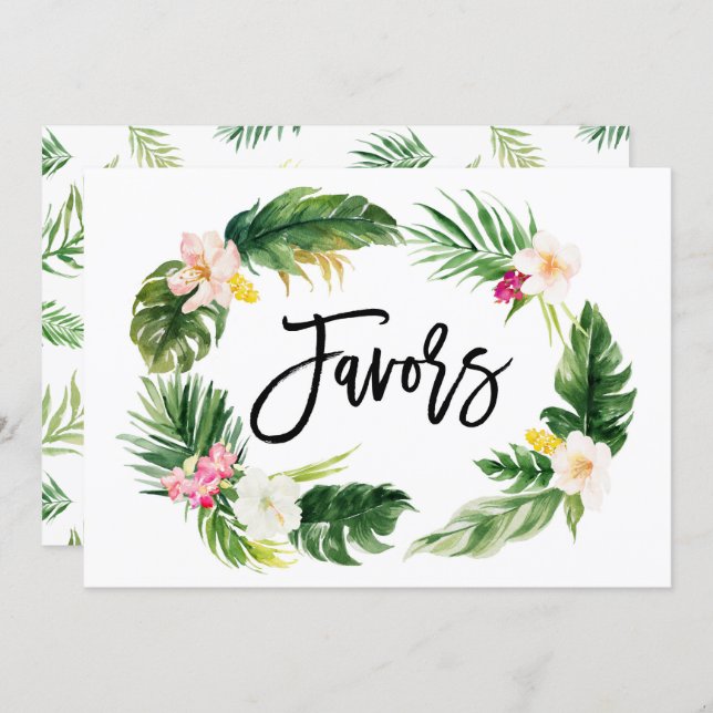 Watercolor Tropical Floral Wreath Favors Sign Invitation (Front/Back)