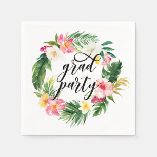 Watercolor Tropical Floral Wreath Graduation Party Napkins