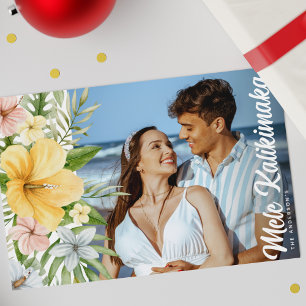 Watercolor Tropical Florals Mele Kalikimaka Holiday Card