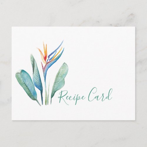 Watercolor Tropical Flower Recipe Card
