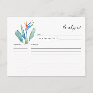Watercolor Tropical Flower Recipe Card