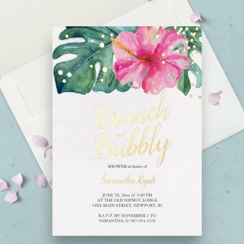 Watercolor Tropical Flower Shower Foil Invitation