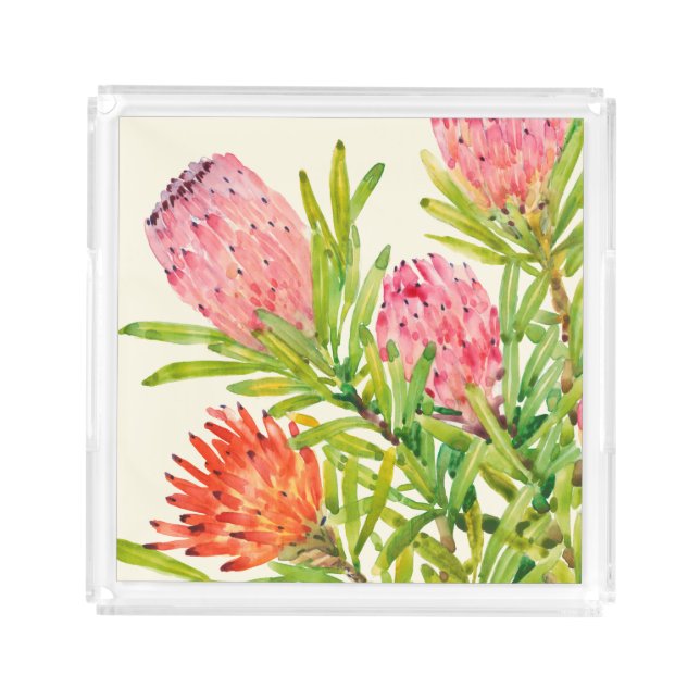 Watercolor Tropical Flowers Acrylic Tray (Front)