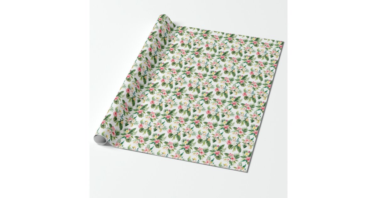 Watercolor Tropical Flowers and Greenery Pattern Wrapping Paper | Zazzle