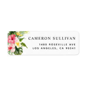 Watercolor Tropical Flowers and Greenery Summer Label