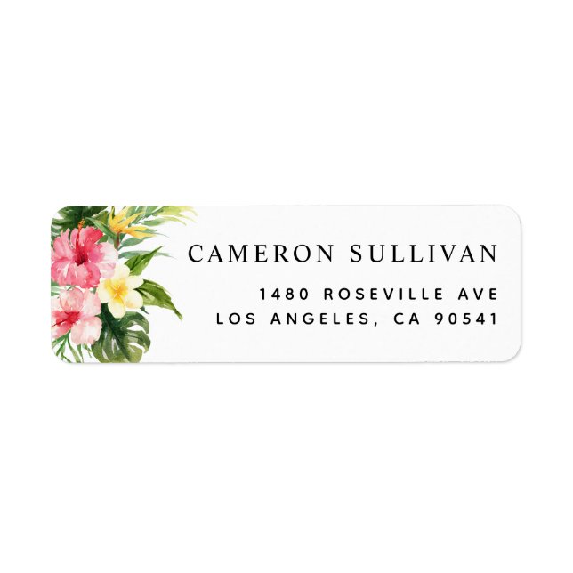 Watercolor Tropical Flowers and Greenery Summer Label (Front)