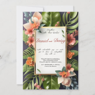 Watercolor Tropical Flowers and Greenery Wedding I Invitation