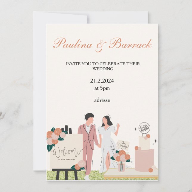 Watercolor Tropical Flowers and Greenery Wedding Invitation (Front)