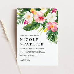 Watercolor Tropical Flowers and Greenery Wedding Invitation