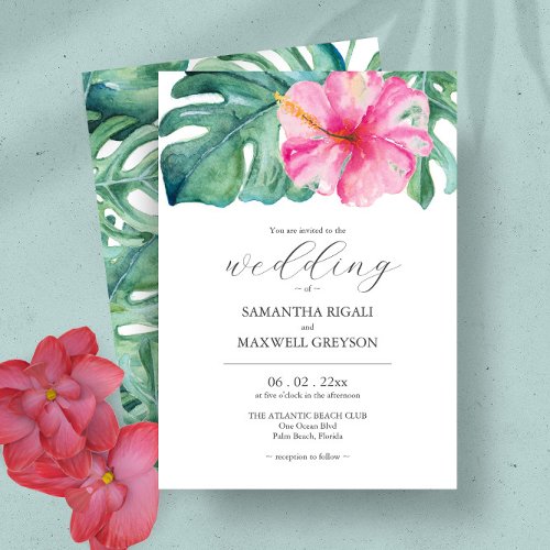 Watercolor Tropical Flowers and Greenery Wedding  Invitation