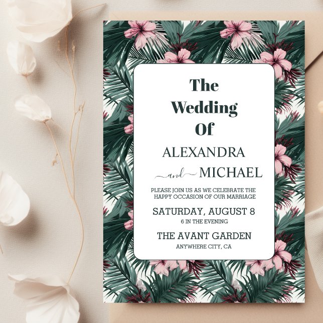 Watercolor Tropical Flowers and Greenery Wedding Invitation (Creator Uploaded)