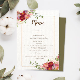 Watercolor Tropical Flowers and Greenery Wedding Menu