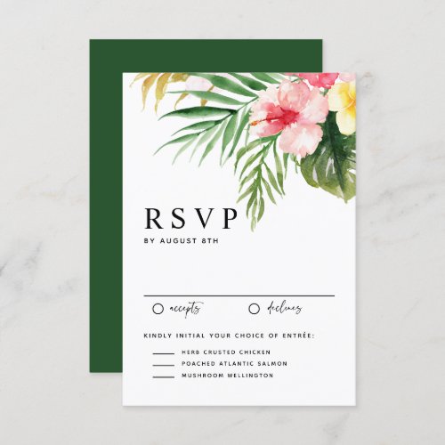 Watercolor Tropical Flowers and Greenery Wedding RSVP Card