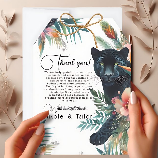 Watercolor Tropical Flowers And Jaguar  Thank You Card (Creator Uploaded)
