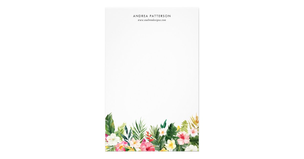 watercolor tropical flowers and leaves stationery zazzle com