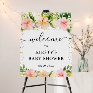 Watercolor Tropical Flowers Baby Shower Welcome Foam Board