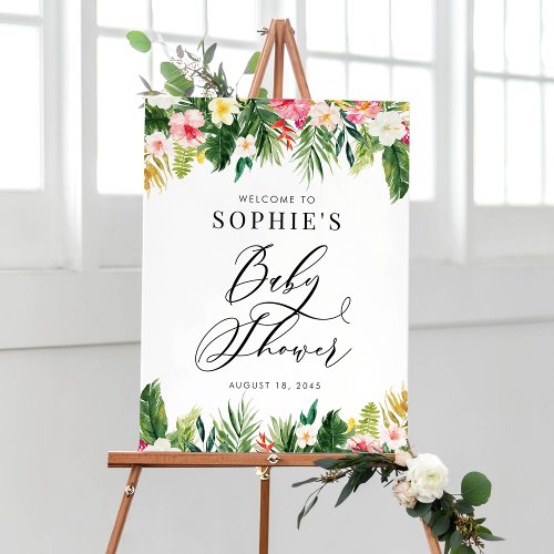 Watercolor Tropical Flowers Baby Shower Welcome Poster