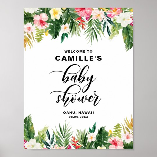 Watercolor Tropical Flowers Baby Shower Welcome Poster Zazzle Com Watercolor Tropical Flowers Baby Shower Welcome Poster Zazzle Com