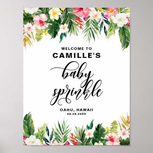 Watercolor Tropical Flowers Baby Sprinkle Welcome Poster