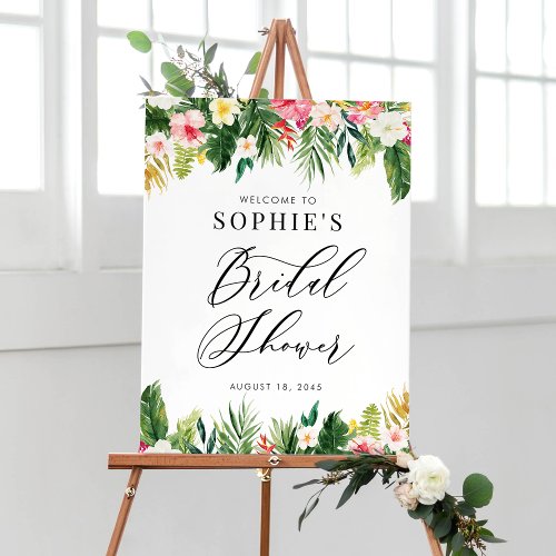 Watercolor Tropical Flowers Bridal Shower Welcome Poster