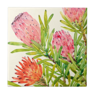 Watercolor Tropical Flowers Ceramic Tile
