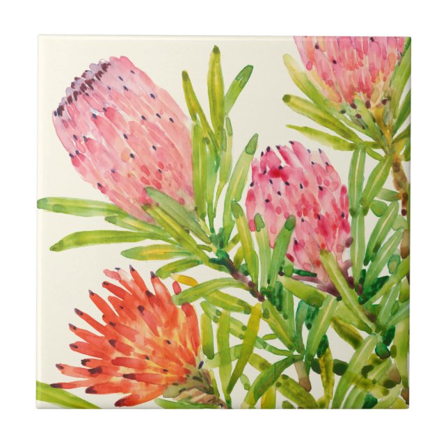 Watercolor Tropical Flowers Ceramic Tile (Front)