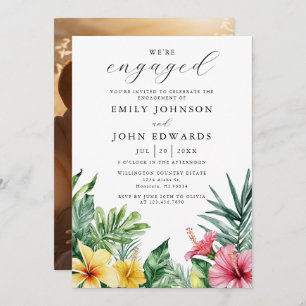 Watercolor Tropical Flowers Engagement Party Photo Invitation