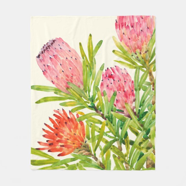 Watercolor Tropical Flowers Fleece Blanket (Front)