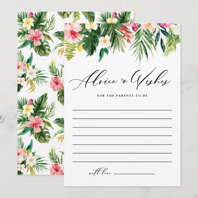 Watercolor Tropical Flowers Garland Baby Shower Advice Card (Front/Back)