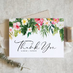 Watercolor Tropical Flowers Garland Summer Wedding Thank You Card<br><div class="desc">Send thanks with this customizable wedding thank you card. It features a watercolour garland of plumeria,  hibiscus,  palm leaves,  and other tropical greenery and flowers. Personalize by adding your details. This tropical thank you card is perfect for summer weddings,  baby showers,  graduations,  birthdays,  and more. Matching items are available.</div>