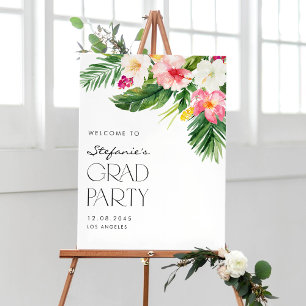 Watercolor Tropical Flowers Graduation Party Poster