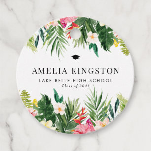 Watercolor Tropical Flowers & Greenery Graduation Favor Tags