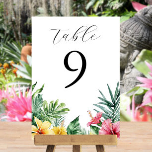 Watercolor Tropical Flowers Greenery Table Number