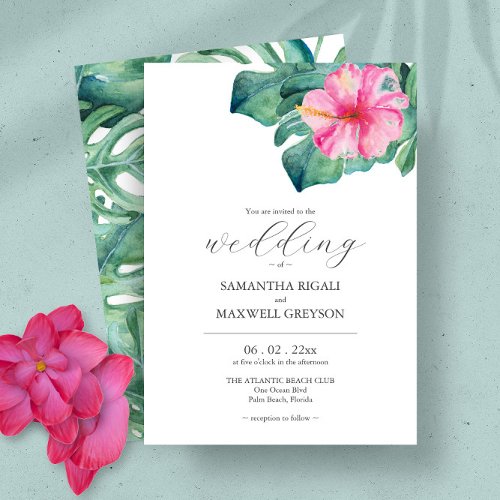 Watercolor Tropical Flowers Greenery Wedding  Invitation
