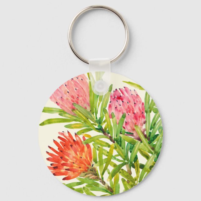 Watercolor Tropical Flowers Keychain (Front)