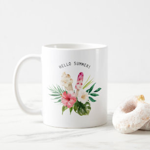 Watercolor Tropical Flowers, Leaves with Ice Cream Coffee Mug